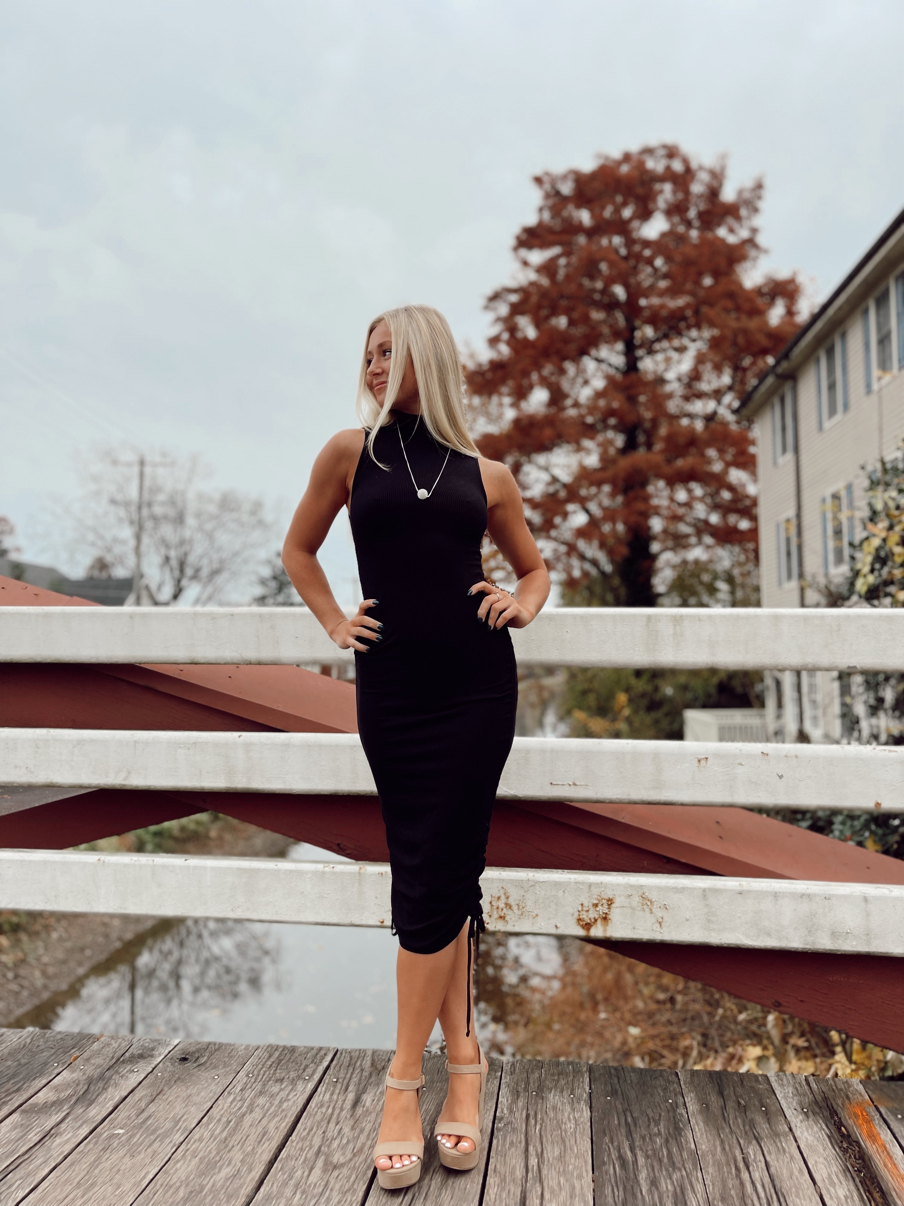 Mock Neck Midi Black