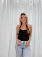 Kristen Cross Satin Top Black