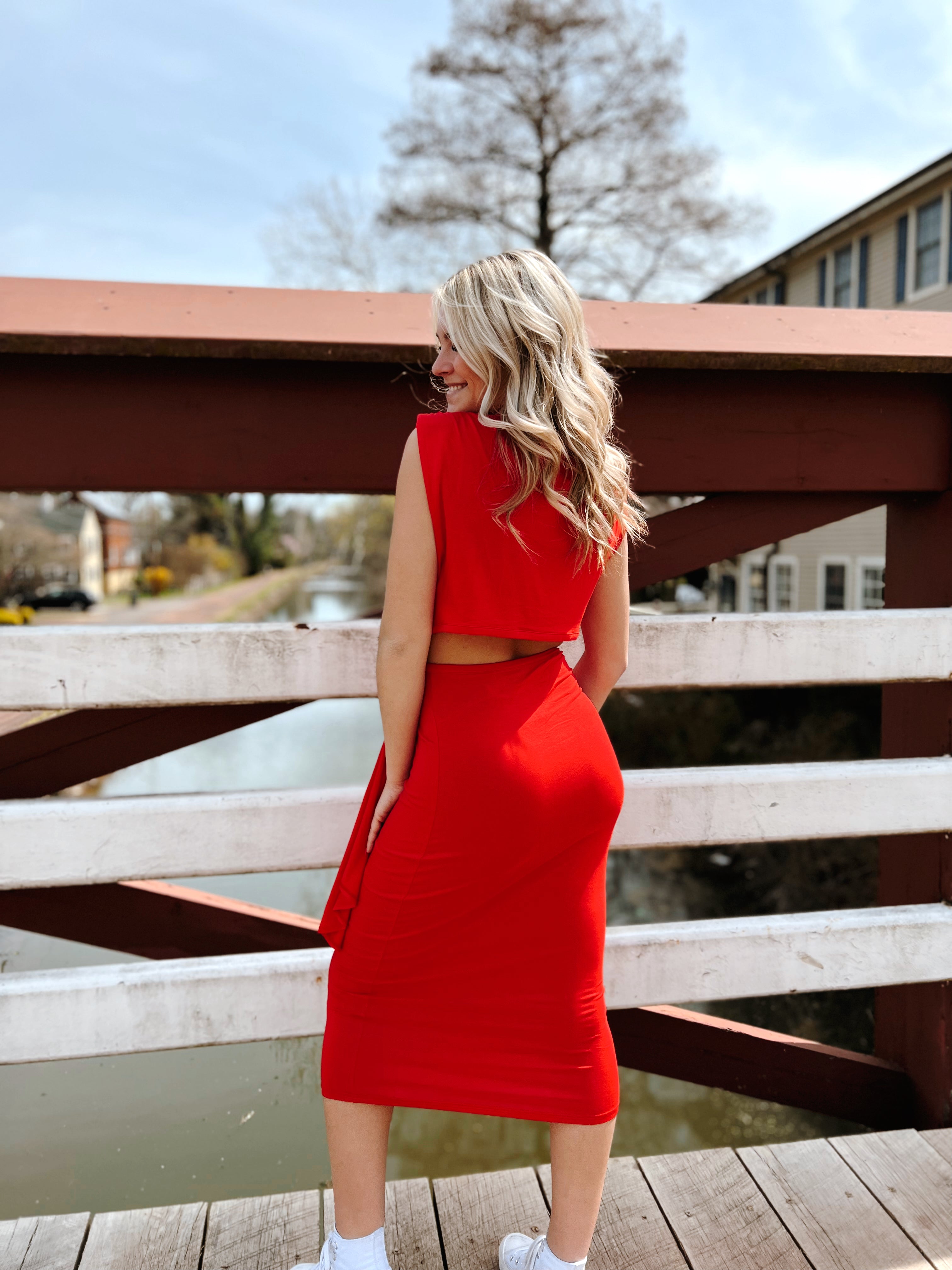Peek My Interest Dress Red