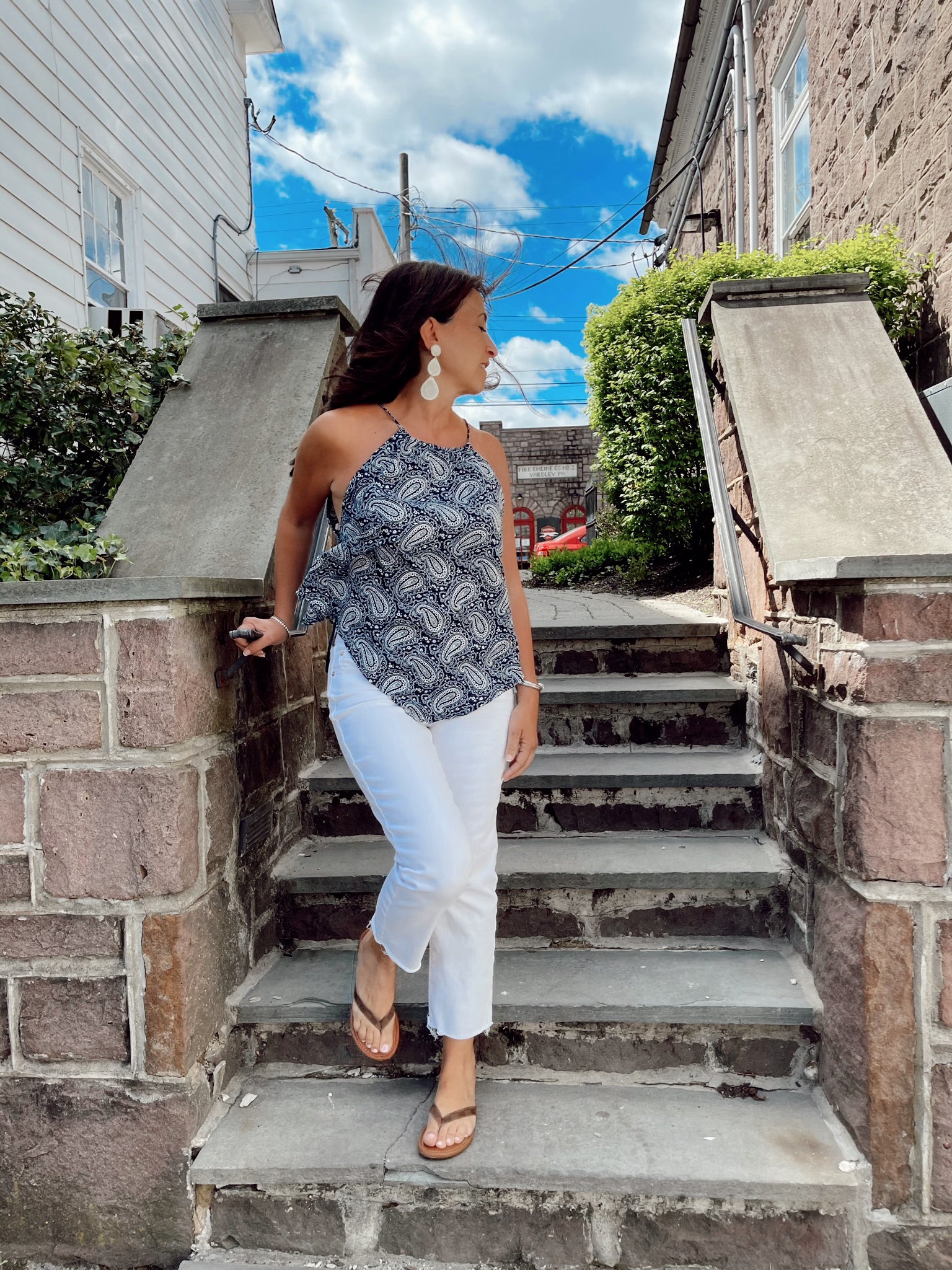 Paisley Print Top Navy