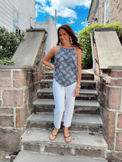 Paisley Print Top Navy