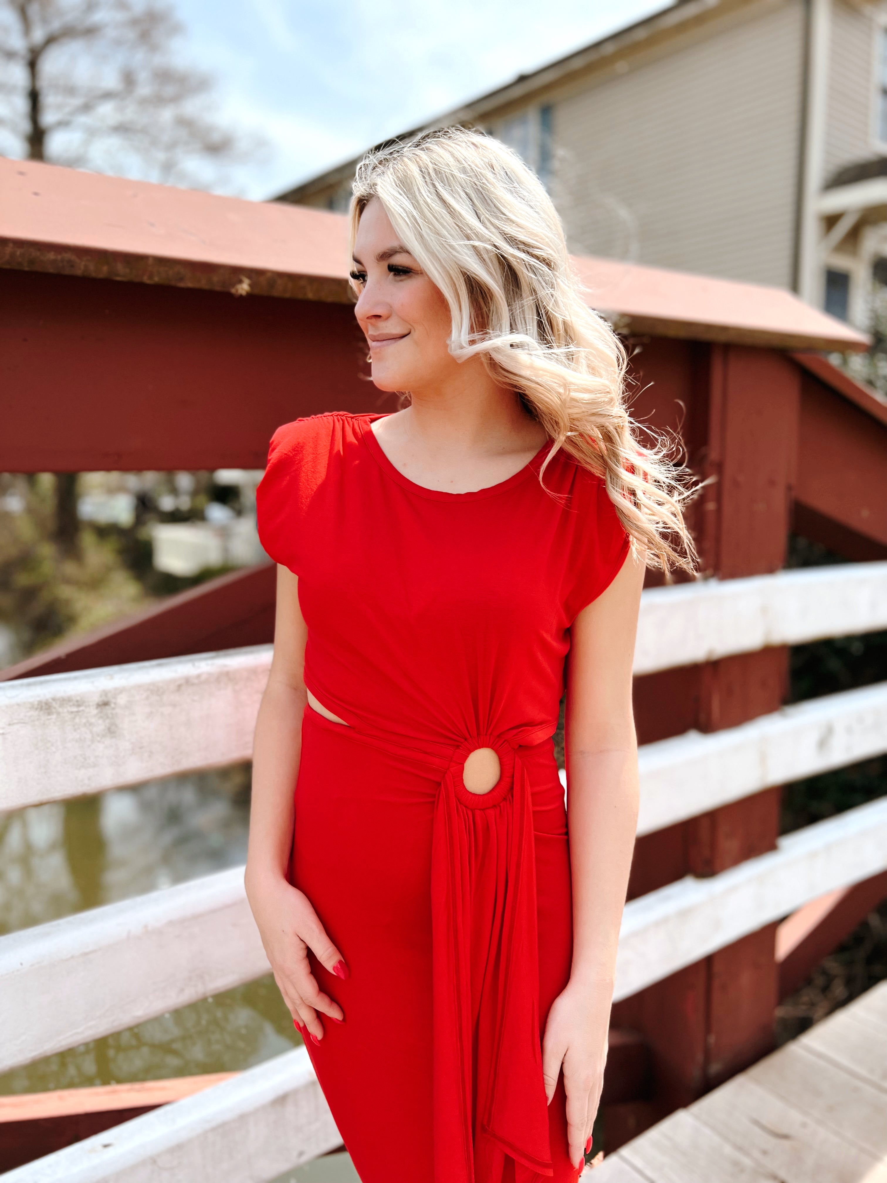 Peek My Interest Dress Red