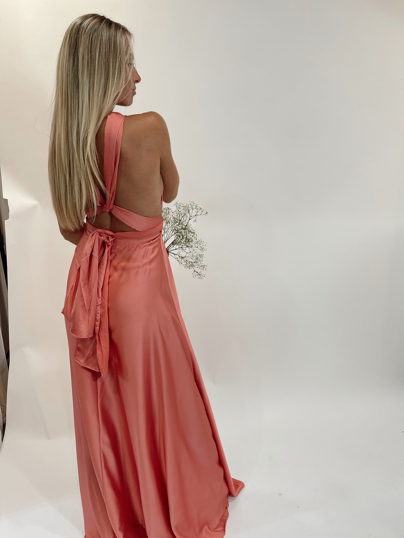 Rose Satin Wrap Dress