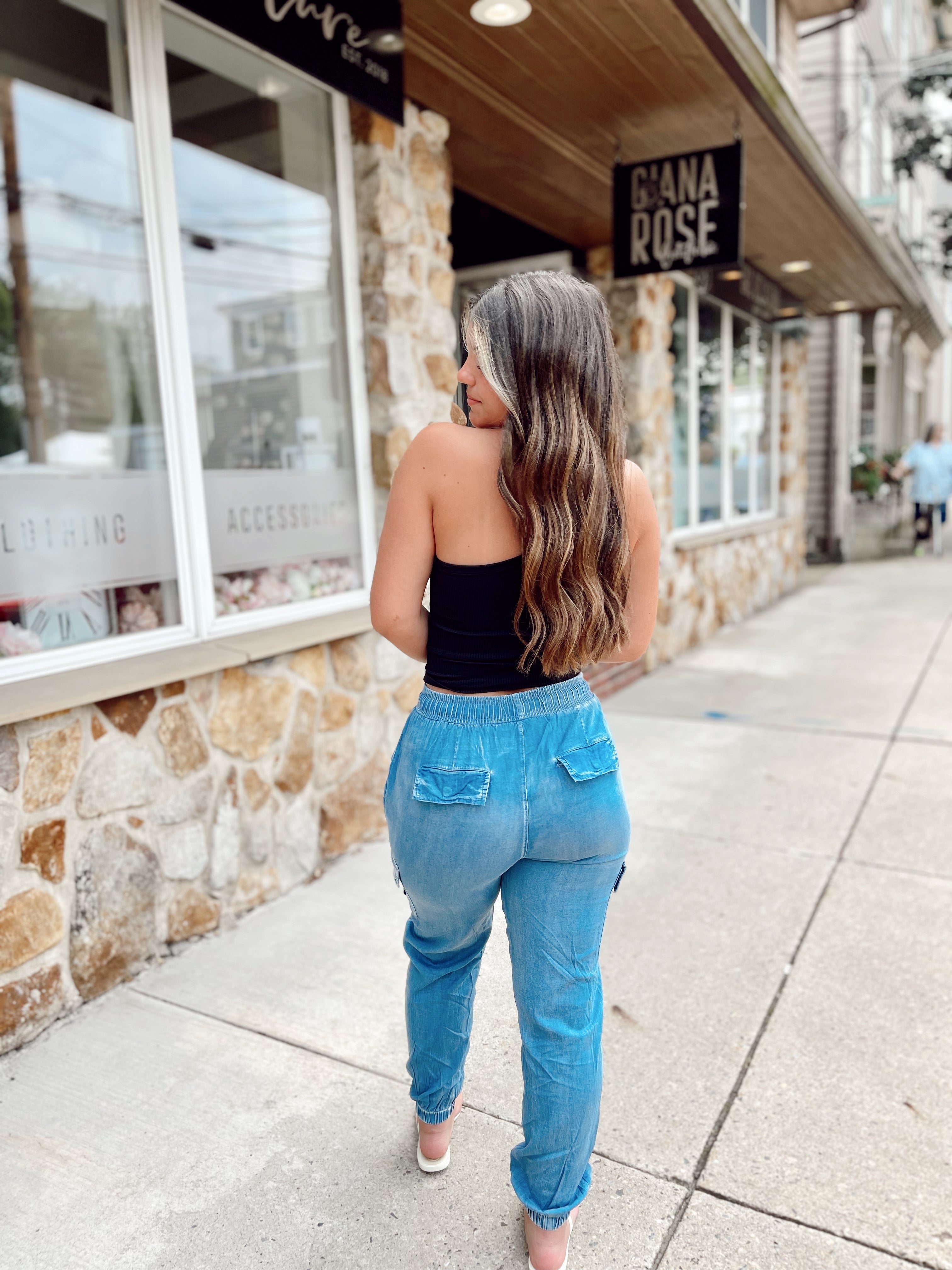 Chambray Joggers Light Blue