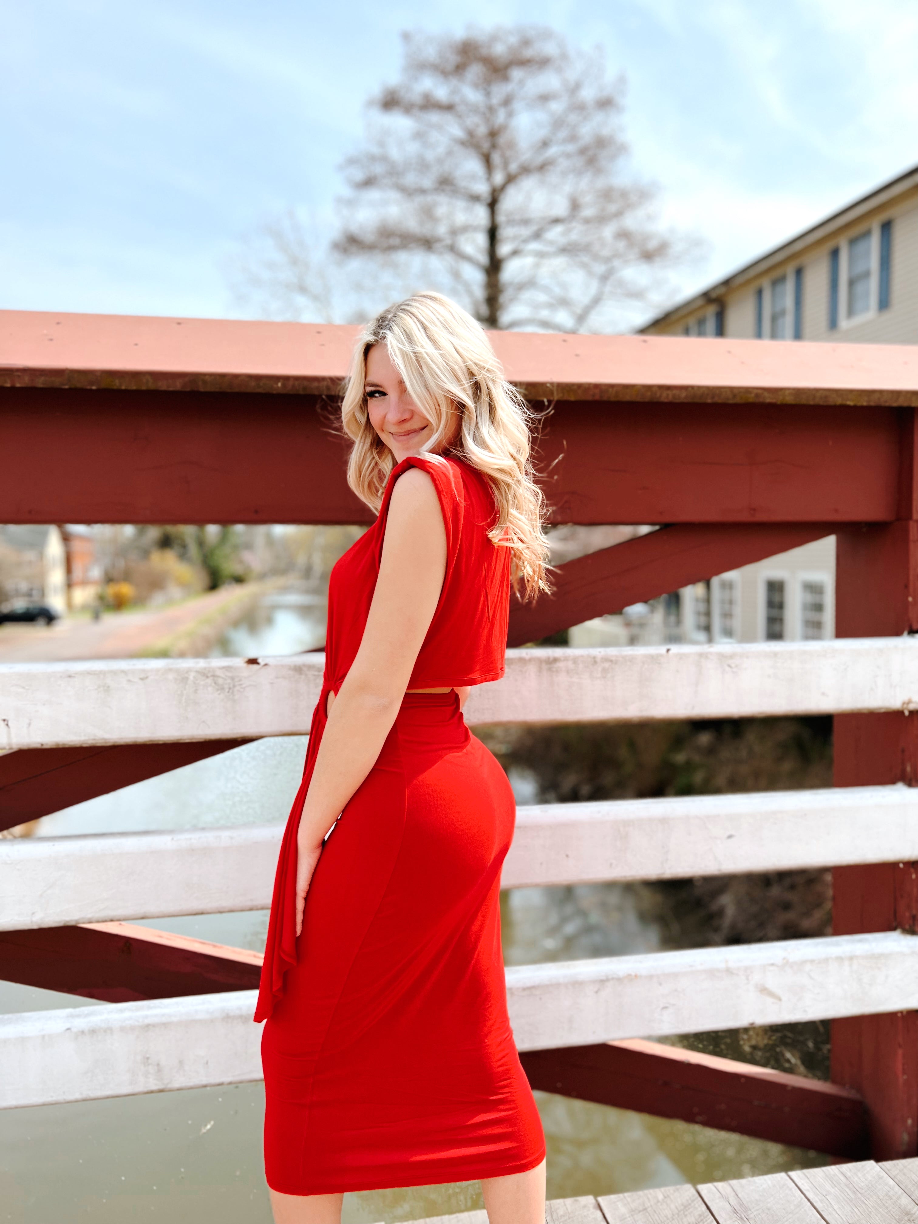 Peek My Interest Dress Red